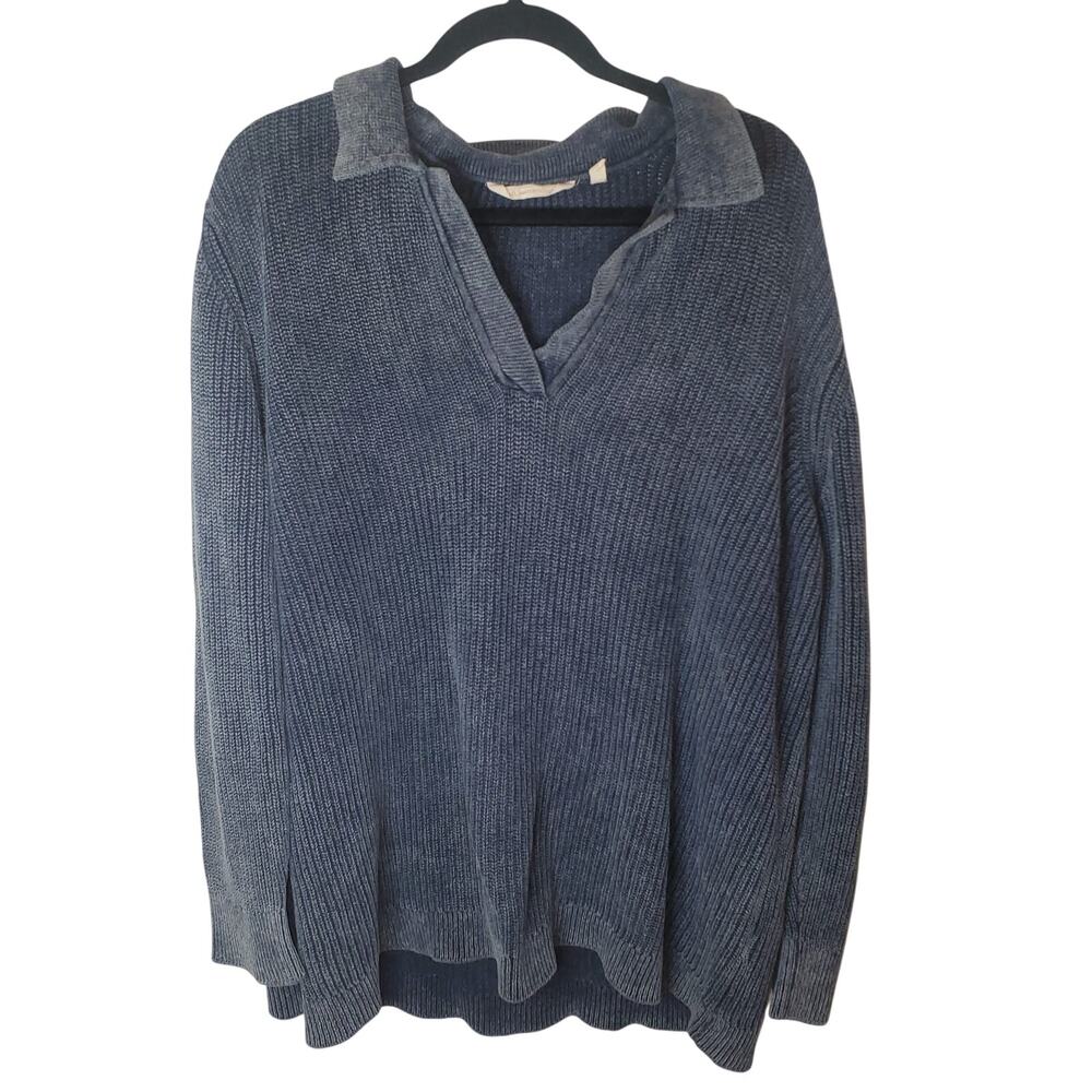 Soft Surroundings Wilde Sweater Women's 2X Sunwashed Blue Collared Cotton Knit